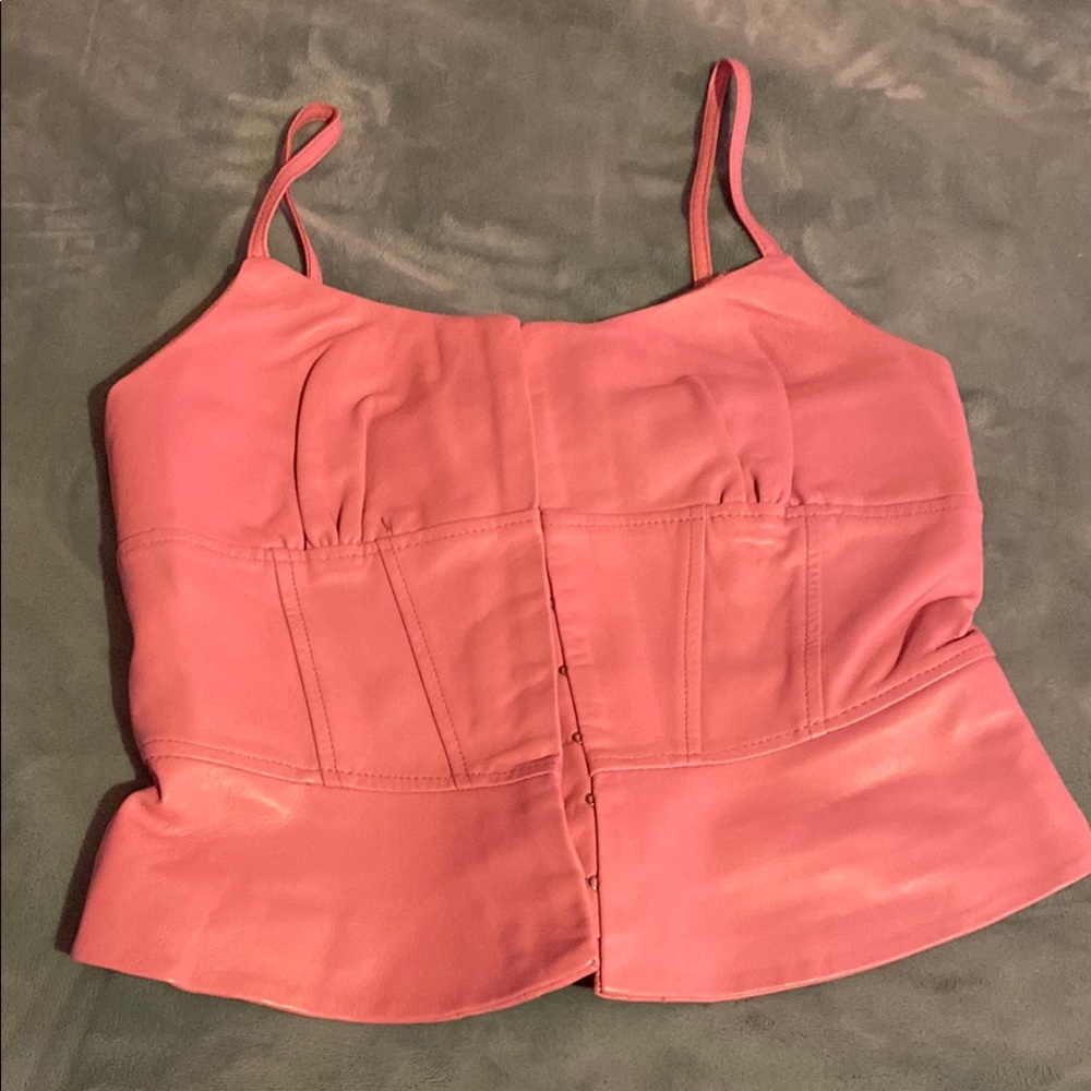 Women's Pink leather Sleeveless Top